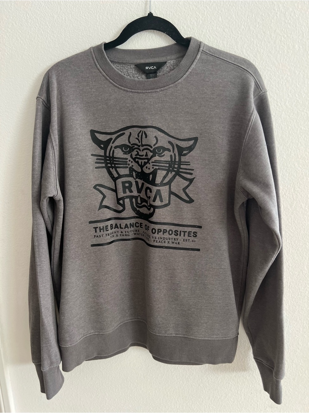 RVCA Charcoal Crewneck Sweatshirt with Black Graphic Panther